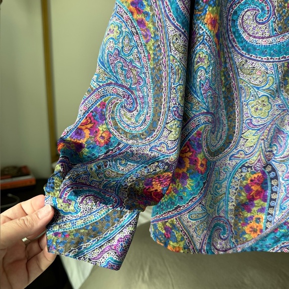 Vintage Paisley Button Up Blouse Purple Shirt M 10 Boho Office-Core 70s 80s 90s - Picture 4 of 5